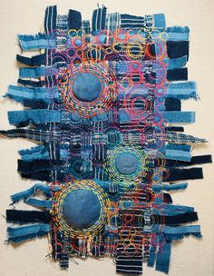 a piece of art made out of old jeans