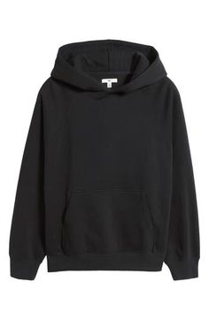 Complete your lounge looks with this cozy hoodie that'll have you covered from errand runs to movie nights on the couch. Exclusive retailer Drawstring hood Ribbed cuffs and hem Front kangaroo pocket 68% cotton, 32% recycled polyester Machine wash, tumble dry Imported Cotton Hoodie With Drawstring For Lounging, Comfy Black Sweatshirt For Loungewear, Black Hoodie For Fall, Black Relaxed Fit Cozy Hoodie, Comfortable Black Hoodie For Fall, Cozy Black Sweatshirt For Loungewear, Cotton Sweatshirt With Drawstring Hood For Lounging, Oversized Black French Terry Hoodie, Black Relaxed Fit Hoodie For Loungewear