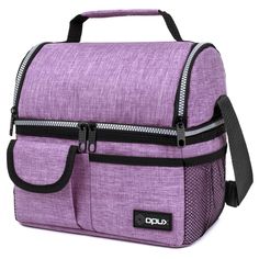 a purple lunch bag with zippers on the side