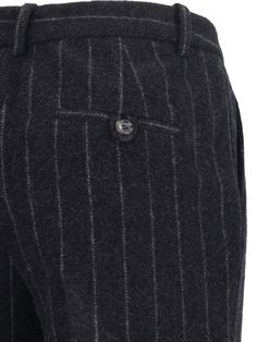 The Garment tailored pants in black wool blend with pinstripe pattern, medium waist, belt loops, hook and zip closure, top button detail, two front pleats, two side pockets, two back welt pockets, straight leg. Composition: 60% Wool, 25% Polyester, 10% Polyamide, 5% Other Kurt Geiger Heels, Fendi Wallet On Chain, Tom Ford Handbags, Jimmy Choo Bag, Tailor Shop, Velvet Color, Valentino Bags, Pleated Pants, Tailored Pants