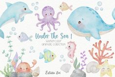 watercolor sea animals clipart