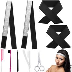 PRICES MAY VARY. You Will Receive: 2 pieces of wig band for lace frontal, 2 pieces of wig scarf for edges, plus a brush, scissors, tweezers, an eyebrow trimmer and a comb, which are enough for your daily use and replacement, and you can also share the set with your family Glitter and Bling: the edge band for wigs is decorated with silver sequins, which makes the appearance shiny, can not only wrap your hair well, but also can be applied as a forehead ornament Detailed Size Information: the wig e Scissors For Hair, Mini Scissors, Eyebrow Trimmer, Lace Bands, Hair Closure, Satin Color, Headband Styles, Wig Accessories, Silver Sequin