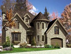 this is an artist's rendering of a house in the country style with stone and shingles