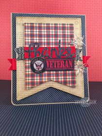 a card with the words thank veteran in red, white and blue plaid on it