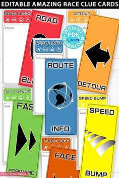 several different types of road signs with arrows