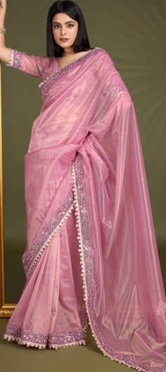 Pink and Majenta color Saree in Organza Silk fabric with Border, Embroidered work Luxury Pink Ceremonial Saree, Luxury Pink Saree With Gota Work, Reception Lehenga, Engagement Reception, Traditional Saree, Traditional Sarees, Blouse Length, Salwar Kameez, Petticoat