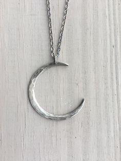 Moon Necklace / Sterling Silver / Silver Moon / Crescent Moon / Moon Pendant /Sterling Moon Necklace Minimalist Crescent Hammered Jewelry, Minimalist Hammered Crescent Jewelry, Silver Moon Necklace With Oxidized Finish, Silver Oxidized Moon Shaped Jewelry, Handmade Crescent Sterling Silver Jewelry, Hammered Crescent Jewelry, Hammered Half Moon Jewelry As A Gift, Hammered Half Moon Jewelry For Gifts, Hammered Half Moon Jewelry For Gift