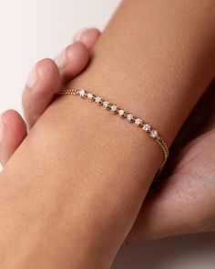 Why We Love It: 10 diamonds line this bracelet, offering maximum brilliance in a delicate setting. Final Sale. No returns or exchanges. More details. Antique Diamond Bracelet, Single Diamond Bracelet, Fancy Bracelets, Diamond Chain Bracelet, Couple Ring Design, Ring Concierge, Diamond Bracelet Design, Diamond Pendants Designs, Bracelet Size Chart