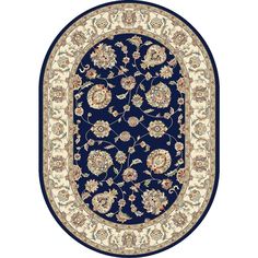 a red and white rug with an oval design on the center, surrounded by flowers