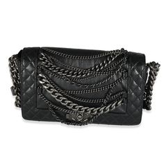 Listing Title: Chanel Black Lambskin Medium Enchained Boy Bag Sku: 139244 Condition: Pre-Owned Handbag Condition: Good Condition Comments: Item Is In Good Condition With Apparent Signs Of Wear. Extensive Corner Scuffing And Throughout Exterior. Scratching Along Closure. Scuffing And Marks Along Inner Flap And Along Interior. Brand: Chanel Model: Medium Enchained Boy Bag Origin Country: Italy Handbag Silhouette: Shoulder Bag Occasions: Everyday;Fall/Winter;Spring/Summer;Work Size (Generic): Medium Year Manufactured: 2013-2014 Features Interior: Two Slip Pockets Interior Material: Fabric Interior Color (Generic): Black Handbag Closure Type: Push Lock Handbag Accessories: Box;Dustbag;Gift Rib Chanel Bags For Sale, Gift Ribbon, Chanel Model, Chanel Black, Burberry Bag, Black Handbags, Handbag Accessories, Designer Shoes, Fashion Bags