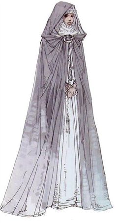 a drawing of a woman wearing a veil and dress