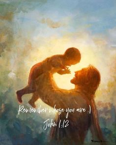 a painting of a woman holding a child in her arms with the words between these you are john 11 12