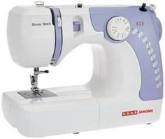 the sewing machine is white and blue