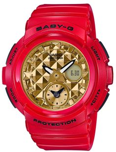 From G-SHOCK, the watch whose designs are a blend of cultures from around the world, and BABY-G, the casual watch for the active woman of today, come new red theme color his-and-hers paired models. In addition to being a G-SHOCK brand color, the lustrous vivid red of these models is also a major favorite in street fashions. The striking gold coloring on the faces creates the image of colorful illuminations under a clear winter sky, making these models perfect as a his-and-hers pair. Baby G Shock, Brand Watches Women, Clear Night Sky, Time Alarm, Liquid Crystal Display, Clear Winter, Daylight Savings Time, Gloss Paint, Theme Color