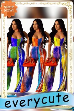 Print Halter Backless Bandage Straight Jumpsuits Fitted Jumpsuits And Rompers For Beach Season, Strapless Summer Party Jumpsuits And Rompers, Multicolor Fitted One-piece Jumpsuit/romper, Stretch Multicolor Jumpsuits And Rompers For Party, Fitted Multicolor One-piece Jumpsuit/romper, Fitted Multicolor One-piece Jumpsuit, Multicolor Bodysuit For Spring Party, Multicolor Spring Bodysuit For Party, Spring Party Multicolor Bodysuit