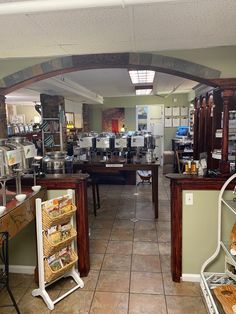 the inside of a bakery with lots of counter space