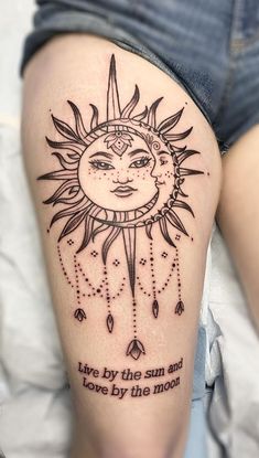 Beautiful Sun and Moon Tattoos Tattoos Moon And Sun, Small Tattoos Moon, Tattoos Moon, Boho Tattoos, Tattoos Mandala