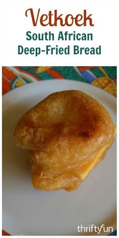 a close up of a pastry on a plate with words above it that read, south african deep fried bread