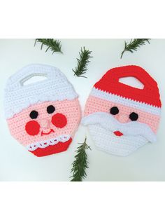 crocheted christmas ornaments with santa and reindeer faces