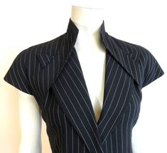 Pinstripe Outfit Aesthetic, Open Jacket Reference, Types Of Materials For Clothes, Pinstripe Aesthetic, Lines In Fashion, Vintage Suits Women, Open Back Suit, Suits Pattern, Couture Suit