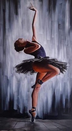 a painting of a ballerina in black and white