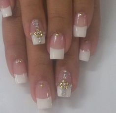 French Tips With Bling, Medium Length Nails, Summer Cowgirl, Length Nails, Wow Nails, Simple Gel Nails, Cowgirl Aesthetic, Girly Acrylic Nails