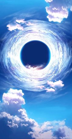 an artist's rendering of a black hole in the sky with clouds around it