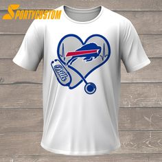 a t - shirt with a heart shaped buffalo football logo and a stethoscope