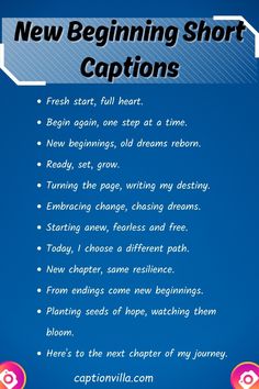 the new beginning short captions are shown in this poster, which includes an image of a