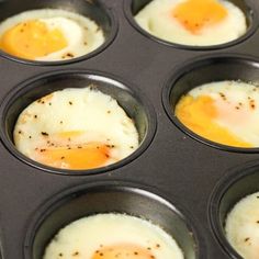 an egg in a muffin tin with other eggs