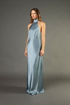 Halter tie neck backless gown - celestine Halter Neck Dress Formal, Halter Neck Bridesmaid Dresses, Bridesmaids Colors, Halter Dress Formal, Backless Bridesmaid Dress, Anniversary Outfit, Halter Backless Dress, Bridesmaid Colors, Dusty Blue Bridesmaid Dresses