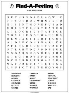 the word search for find - a - feeling is shown in this printable version