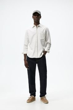 Work Clothes, Zara United States, Lapel Collar, Striped Shirt, Work Outfit, Patch Pocket, Workout Shirts, Oxford, Normcore