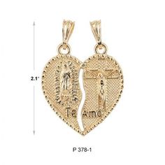 "*Gold Color design, \"Virgin Mary and Chris heart\", SPLIT IT INTO TWO optional to share. Choose either with one chain or two chains! Have it broken for you or break it with your loved one Gold Cuban Chain: is 24 inches long and 3.2 mm in width Measurements: Chain - 12 inch. from top to bottom 24\" Long from end to end) *Pendant Height: 2\" inches *Pendant Width: 1.5\" inch *14k Gold Plated Material: Copper *ABOUT US* \"Ashley Accesorios\" is an online retailer based in Lacey, Wa. Our goal is t Miraculous Medal Pendant Jewelry For Wedding, Miraculous Medal Wedding Pendant Jewelry, Wedding Miraculous Medal Pendant Jewelry, Symbolic Miraculous Medal Pendant Jewelry, Symbolic Miraculous Medal Jewelry As Gift, Heart-shaped Miraculous Medal Jewelry Gift, Heart Shaped Miraculous Medal Jewelry Gift, Virgin Mary Heart, Mary Heart