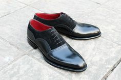 Crafted Leather Black / Suede Classic Dress Lace up Oxford Shoes on Storenvy Black Leather Shoes With Red Sole For Galas, Black Suede Oxfords For Formal Occasions, Black Suede Dress Shoes For Office, Black Cap Toe Leather Shoes With Red Sole, Elegant Black Suede Dress Shoes, Elegant Suede Closed Toe Dress Shoes, Elegant Closed Toe Suede Dress Shoes, Elegant Leather Lace-up Shoes With Red Sole, Black Suede Dress Shoes With Pointed Toe