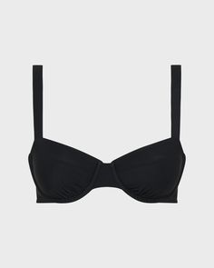 The Lori balconette bikini top in black is cut from our luxury, Italian Sculpteur® fabric. Lori features an underwire for bust support, flattering gathers at mid bust and wide, comfortable, adjustable shoulder straps. A quality, classic piece that will part of your swimwear wardrobe for years to come. Best suited to bust sizes B to D. Luxury fabric sustainably made in Italy. Black Seamless Push-up Swimwear, Beachwear Push-up Bra With Removable Pads, Classic Summer Bra With Built-in Support, Black Underwire Swimwear, Bra Friendly, Black Underwire Swimwear Bra Friendly, Solid Underwire Swimwear With Removable Bra Pads, Black Underwire Bra-friendly Swimwear, Black Triangle Top Bra With Padded Cups, Elegant Underwire Bra-friendly Swimwear