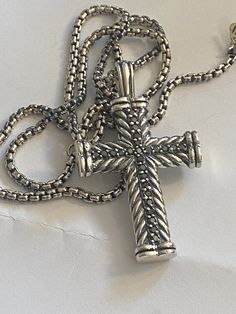 Pre owned David Yurman  100% Authentic Chevron Cross  Guarantee  925 SS  silver  PavA Black Diamonds  .50ct Total  20 inch chain Clean Metal, How To Clean Metal, Diamond Cross Pendants, Onyx Bracelet, Diamond Cross, Diamond Settings, Black Diamonds, Diamond Sizes, David Yurman