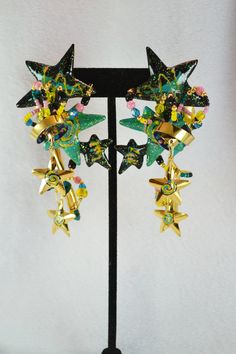 1987 Big Bold Stunning Lunch At the Ritz Celebration Pierced Earrings Stars and Curlicues Perfect Gift for Birthday or Special Occasion Green Star-shaped Party Jewelry, Star-shaped Beaded Jewelry For Party, Ribbon Curls, Floral Pins, Hippie Bracelets, Vogue Sewing, The Ritz, Vogue Sewing Patterns, Anniversary Photos