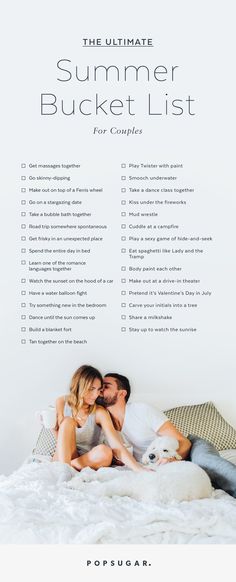 the ultimate summer bucket list for couples is on display in this white photo with text