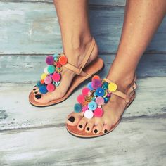 Festival Sandals, Hippie Sandals, Sandals Greek, Pom Pom Sandals, Beach Wedding Shoes, Bohemian Sandals, Pointy Toe Shoes, Colored Sandals, Leather Sandals Handmade