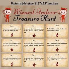 the wizard's indoor treasure hunt game is shown with instructions for each player to use