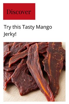 Tasty mango jerky displayed on a light-colored surface.