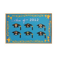 a class of 2012 graduation card with graduates in caps and gowns on blue background