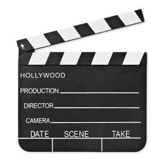 a black and white movie clapper on a white background