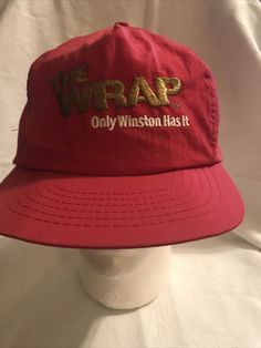 VINTAGE Winston The Wrap Cigarette Snap Back Hat Cap Red Gold Cigs 1980s. Condition is "Pre-owned" very good. Lightweight nylon. Shipped with USPS Red Vintage Hats, Vintage Red Snapback Hat, Snap Back Hat, Back Hat, Snap Back, Snap Backs, Hat Cap, Red Gold, Hats