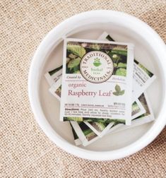 organic raspberry leaf tea in a white bowl