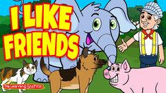 i like friends with two dogs and three cats in front of an elephant, pig, dog