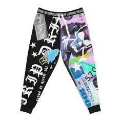 "DRIPPY STREET STYLE Artistic \"Ice Cream 100\" Joggers designed by the blenq These personalized jogging pants come to add a custom style to your lounging as well as your workouts. Ensuring a cozy, unisex fit, these all-over-print joggers are cut & sew, meaning higher quality across the board both in materials used and in terms of production quality. .: Material: 95% polyester, 5% spandex .: Double layer side insert pockets .: Soft fabric .: Seam thread color automatically matched to design .: M White Graffiti Print Bottoms For Streetwear, Trendy Multicolor Streetwear Sweatpants, Trendy Multicolor Sweatpants For Streetwear, Multicolor Letter Print Bottoms For Streetwear, Hip Hop Graphic Print Sweatpants For Streetwear, Black Graphic Print Gym Bottoms, Sporty Multicolor Bottoms With Graphic Print, Black Graphic Print Bottoms For Gym, Urban Graphic Print Sweatpants For Streetwear