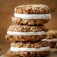 a stack of cookies with icing on top