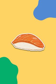 a piece of sushi sitting on top of a yellow background